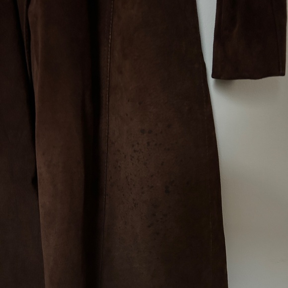 Vintage Long Brown Suede Fur collar Trench Coat - Picture 6 of 6